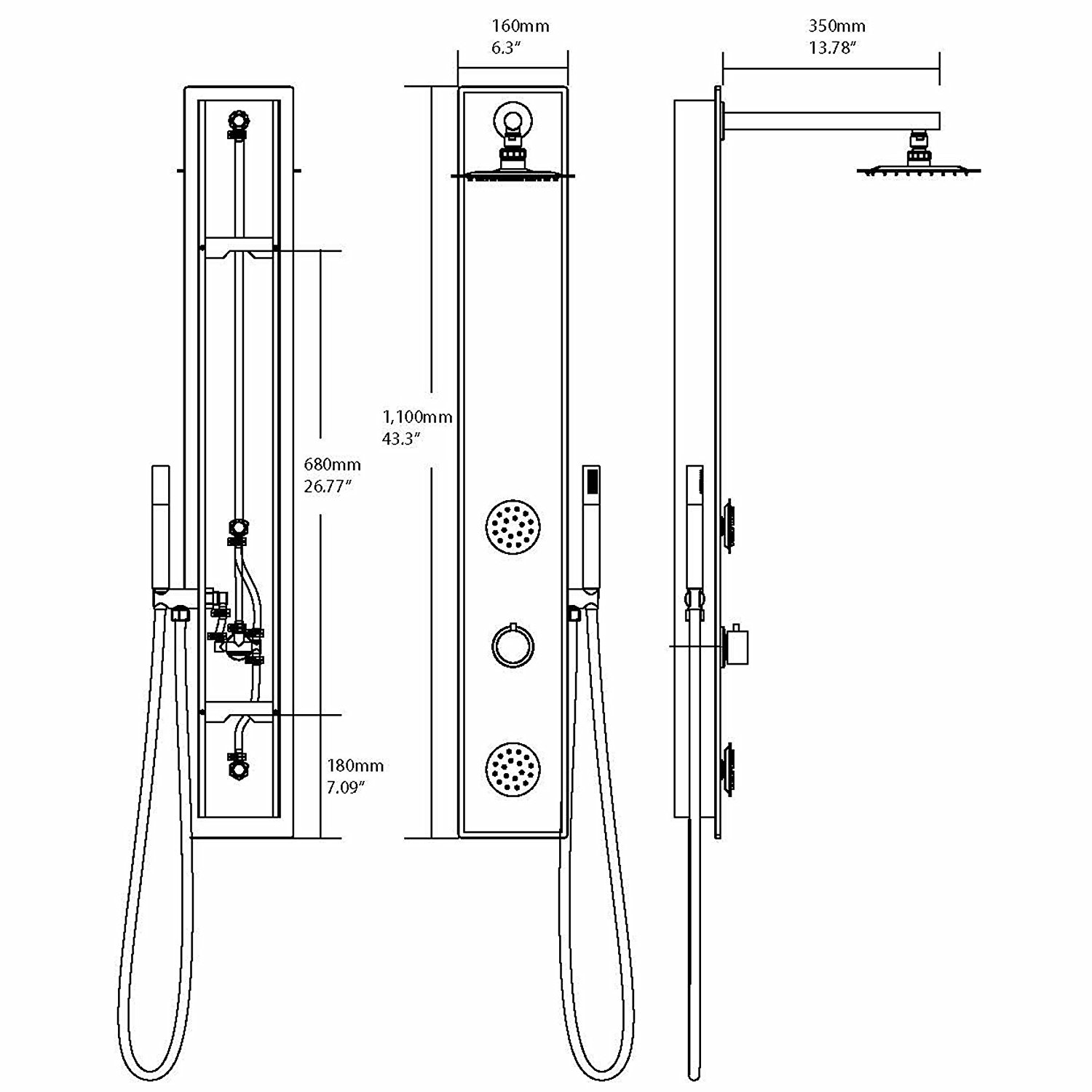 Loreto Tempered Glass Multi-Functional Shower Panel System